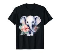Adorable Aquarelle bébé éléphant Art Floral T-Shirt