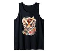 Adorable Aquarelle bébé Tigre Visage Floral Jungle Art Débardeur