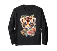 Adorable Aquarelle bébé Tigre Visage Floral Jungle Art Manche Longue