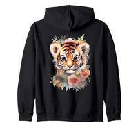 Adorable Aquarelle bébé Tigre Visage Floral Jungle Art Sweat à Capuche