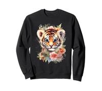 Adorable Aquarelle bébé Tigre Visage Floral Jungle Art Sweatshirt