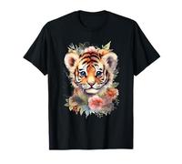 Adorable Aquarelle bébé Tigre Visage Floral Jungle Art T-Shirt