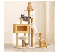 Adorable Arbre à Chat avec Lit en Peluche Amovible pour Chat Comprenant 2 Capsules Spatiales Transparentes Arbres à Chat en Chanvre Structure Triangulaire Stable Balle à Jouer Incluse Équipé