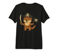 Adorable Aventure Loutre Pirate avec Drapeau Jolly Roger T-Shirt Haut de Gamme