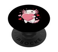 Adorable Axolotl Kawaii Tenant Un Grand cœur Rose PopSockets PopGrip Adhésif