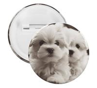 Adorable badge rond en fer blanc personnalisé en forme de chiot maltais - Grand bouton artisanal - Convient pour les enseignants, les infirmières, les médecins, le personnel, les cadeaux de fête, 5PCS