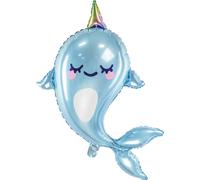 Adorable ballon géant narval pour fête d'enfants bleu-blanc-rose 53 x 87 cm