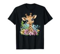 Adorable bébé girafe entourée de fleurs T-Shirt