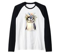 Adorable bébé Pingouin Aquarelle avec Couronne Florale Manche Raglan
