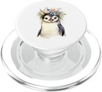 Adorable bébé Pingouin Aquarelle avec Couronne Florale PopSockets PopGrip pour MagSafe