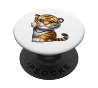 Adorable bébé Tigre Qui Regarde Un Animal de Dessin animé PopSockets PopGrip Adhésif