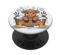 Adorable bébé vache Highland dans un bain moussant PopSockets PopGrip Adhésif