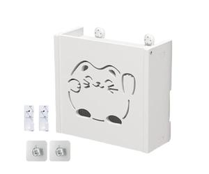 Adorable boîte de rangement décorative pour routeur WiFi Fortune Cat - Boîte creuse pour la gestion des câbles, les télécommandes et les petits articles, accessoire de décoration élégant pour la