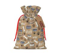 Adorable bol en forme d'os de chien avec cordon de serrage - Motif empreintes de pattes - Emballage cadeau de vacances respectueux de l'environnement
