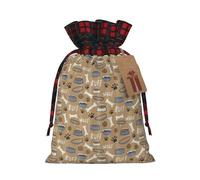Adorable bol en os de chien avec motif empreintes de pattes - Sac de Noël assorti avec cordon de serrage - 12 x 17 cm - Pour Noël et Halloween