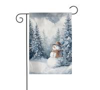 Adorable bonhomme de neige forêt enneigée arbres à feuilles persistantes drapeau de jardin 30 x 45 cm vertical double face ferme vacances décorations extérieures drapeau de cour