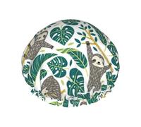 Adorable bonnet de douche imprimé paresseux pour femme, léger, réutilisable, doux, double couche, étanche, étanche.