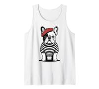 Adorable Bouledogue français en Chemise rayée, béret Rouge Frenchie Dog Débardeur