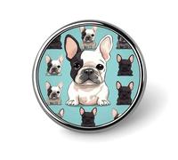 Adorable bouledogue français. Une belle broche ronde en forme de lapin blanc pour hommes et femmes. Accessoires de costume en alliage, épingle à cravate légère de 2,5 cm.