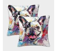 Adorable Bouledogue Housse De Coussin Taie d'oreiller Carré Doux Lot De 2 Art en Couleur Patterns Taie Oreiller pour Chambre,Chaise,Lit,Jardin,canapé Coussin 40x40cm