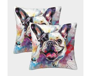 Adorable Bouledogue Housse De Coussin Taie d'oreiller Carré Doux Lot De 2 Art en Couleur Patterns Taie Oreiller pour Chambre,Chaise,Lit,Jardin,canapé Coussin 40x40cm
