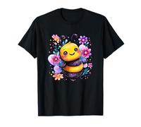 Adorable Bourdon de Dessin animé avec Fleurs colorées T-Shirt