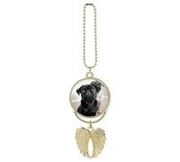 Adorable breloque en forme d'ailes d'ange gardien de chien carlin noir - Accessoires à suspendre pour rétroviseur de voiture - Pendentif de voiture pour femme - Décoration d'intérieur à suspendre