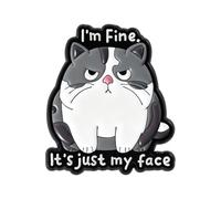 Adorable broche émaillée en forme de chat drôle montrant une expression sarcastique et je vais bien Phrase Badge de revers pièce de bijoux broche de chat de dessin animé