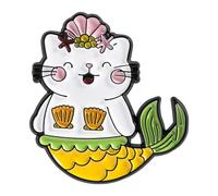 Adorable broche en forme de chat sirène avec couleurs vibrantes - Design robuste - Accessoire de mode unisexe pour un usage quotidien - Épinglette en forme d'animal, taille unique, Comme décrit
