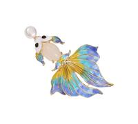 Adorable broche en forme de poisson en or émaillé - Accessoire élégant pour femme - Accessoire léger et décoratif - Bijoux décoratifs - Perles d'eau douce - Broche en alliage, One Size, Comme décrit