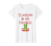 Adorable Cadeau de Noël pour Professeur avec Inscription « Teaching is My Favorite Elf » T-Shirt Graphique avec Valeur, Femme, Blanc, XS