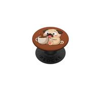 Adorable Carlin Amateur de café Qui se réveille et se réveille heureusement PopSockets PopGrip Adhésif