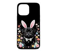 Adorable Carlin Noir avec Oreilles de Lapin pour s'amuser à Pâques Coque pour iPhone 13 Pro Max
