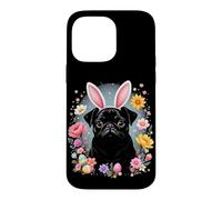 Adorable Carlin Noir avec Oreilles de Lapin pour s'amuser à Pâques Coque pour iPhone 14 Pro Max