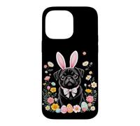 Adorable Carlin Noir avec Oreilles de Lapin pour s'amuser à Pâques Coque pour iPhone 14 Pro Max