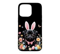 Adorable Carlin Noir avec Oreilles de Lapin pour s'amuser à Pâques Coque pour iPhone 15 Pro Max