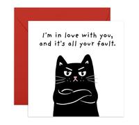 Adorable carte d'amour chat - « I'm in Love with You and It's All Your Fault » - Jolie carte romantique pour lui, elle, fiancé, petit ami, petite amie, épouse, mari - Anniversaire de mariage ou