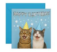 Adorable carte d'anniversaire - Deux chats avec chapeaux - Salutations pour les amoureux des animaux, enfants, fils, fille, collègues, bestie, voisin, nièce, neveu, amis, famille - Livré avec des