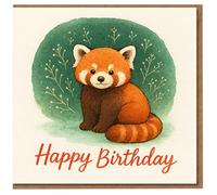 Adorable carte d'anniversaire panda rouge - Illustration d'animaux à l'aquarelle - Intérieur vierge - Pour enfants, adolescents ou adultes