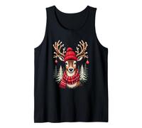 Adorable cerf dans Un Chapeau Rouge et Une écharpe avec des Arbres de Noël Débardeur