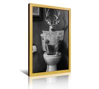 Adorable cerf dans une baignoire vintage_ Art mural de salle de bain pour tout-petits - Impression d'art mural moderne encadrée pour salle de bain - 60 x 90 cm