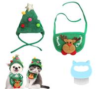 Adorable chapeau à pompon en forme de sapin de Noël, chapeau de Père Noël en velours vert pour chiens, chats, animaux de compagnie pour fête de Noël (A, taille S)