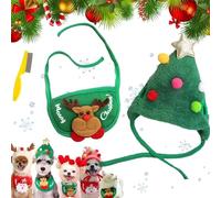 Adorable chapeau de sapin de Noël à pompons, chapeau de Père Noël céleri pour chien, chapeau de Noël amusant et doux pour chiens, chapeau de Noël en velours vert pour chiens (vert, taille L)