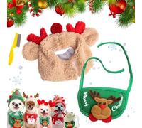 Adorable chapeau de sapin de Noël à pompons, chapeau de Père Noël céleri pour chien, chapeau de Noël amusant et doux pour chiens, chapeau de Noël en velours vert pour chiens (marron, taille L)