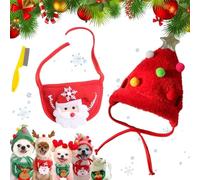 Adorable chapeau de sapin de Noël à pompons, chapeau de Père Noël céleri pour chien, chapeau de Noël amusant et doux pour chiens, chapeau de Noël en velours vert pour chiens (rouge, taille L)