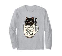 Adorable Chat « A Good Day Starts with Coffee Cat Lovers » Manche Longue