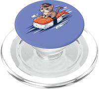 Adorable Chat conducteur chevauchant des crevettes Sushi Train Kawaii Anime PopSockets PopGrip pour MagSafe