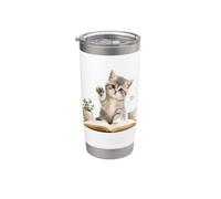 Adorable chat d'étude pour la rentrée des classes Gobelet isotherme en acier inoxydable double paroi