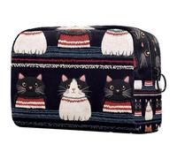 Adorable chat écoutant de la musique avec écouteurs, trousse de maquillage, petite pochette de voyage à fermeture éclair, trousse de toilette portable, organisateur de maquillage pour femmes et filles