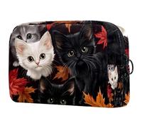 Adorable chat écoutant de la musique avec écouteurs, trousse de maquillage, petite pochette de voyage à fermeture éclair, trousse de toilette portable, organisateur de maquillage pour femmes et filles